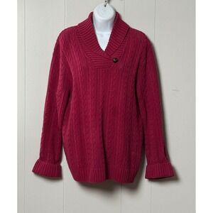 Croft & Barrow Womens Shawl Collar Cable Knit Sweater Maroon 100% Cotton Size XL